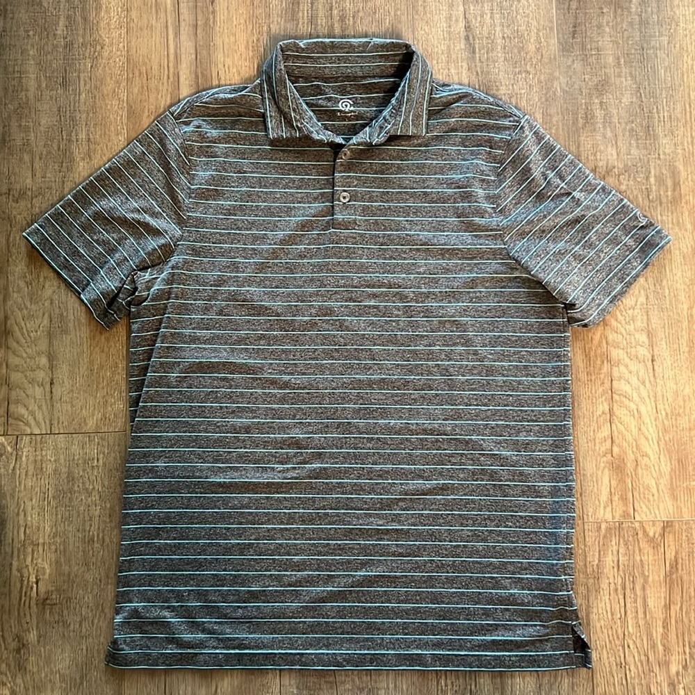 Men’s Champion Teal and Grey Striped Polo-Large